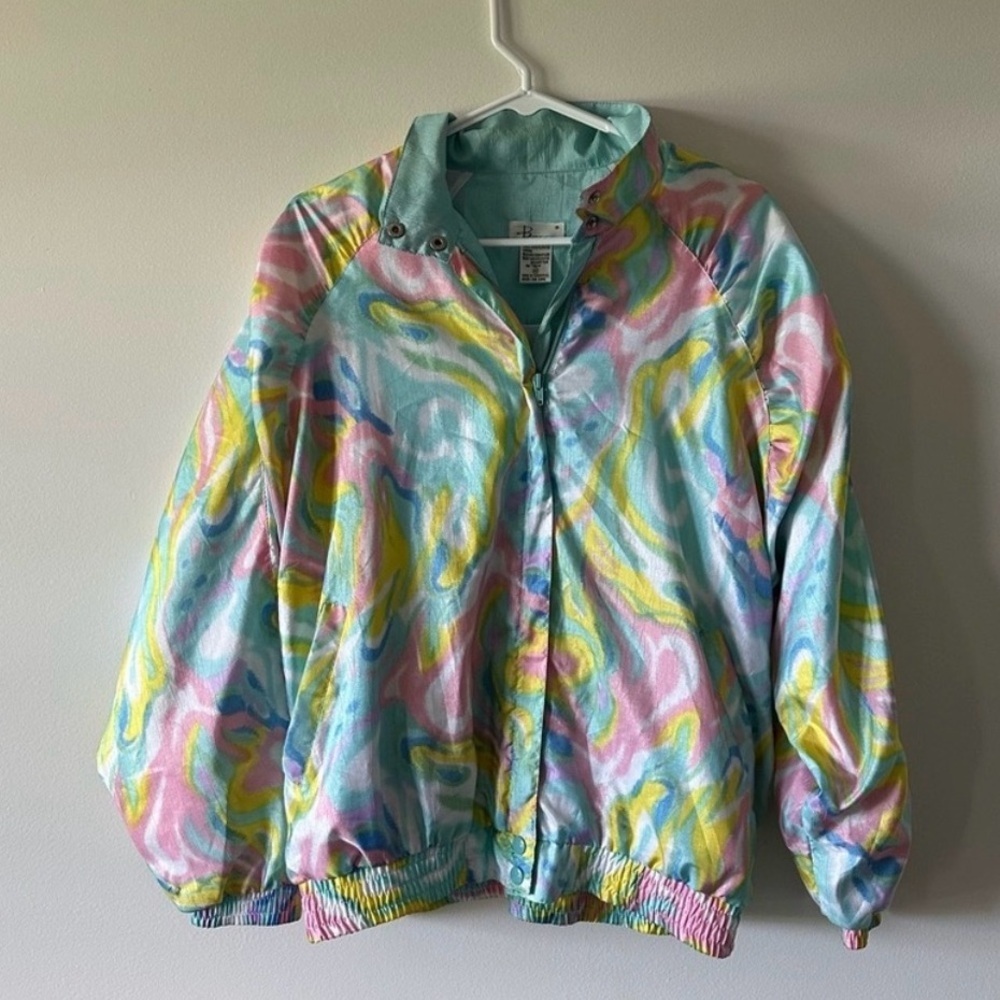 Vintage Pastel Psychedelic Windbreaker 90s Y2K Swirl Jacket Medium unisex Bocoo - Picture 9 of 15